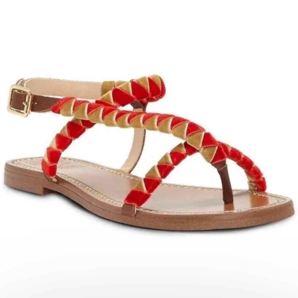 Vince Camuto Red and Gold Braided Strap Flat Sandals